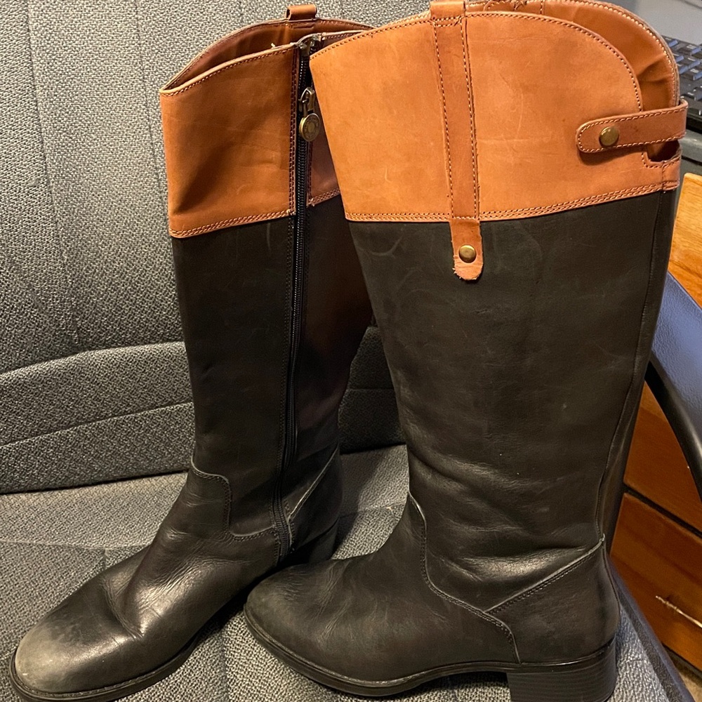 Franco Sarto Black and Brown Heeled Boots 9 women’s med width